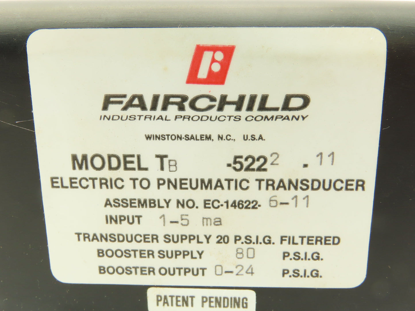 Fairchild TB-5222-11 Transducer Electric To Pneumatic 1:2 1-5ma 0-24 PSIG