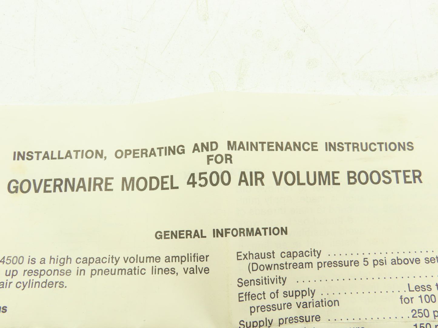 Fairchild 4554 Pneumatic Air Volume Booster Model 4500 3/1 Output
