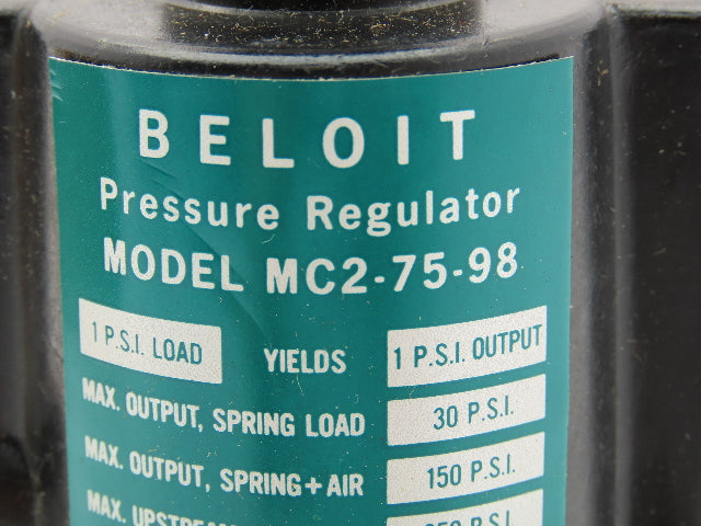 Beloit MC2-75-98A Pressure Regulator 30 PSI Spring Load 150PSI Max Output