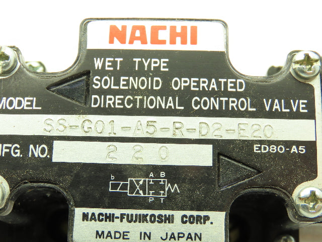 Nachi SS-G01-A5-R-D2-E20 Hydraulic Directional Control Solenoid Valve 24VDC D03
