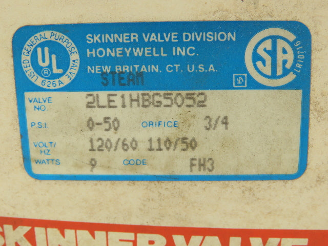 Lancer 2LE1HBG5052 2-Way Skinner Steam Solenoid Valve 3/4"NPT N.O. 0-50psi 120v