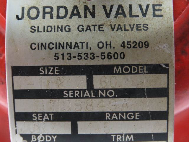 Jordan Model 60 Sliding Gate Pressure Regulator Valve 1-1/2" NPT 1-5 Spring PSI