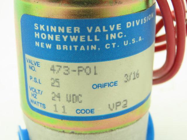 Honeywell 473-P01 1/4" NPT 2-Way Skinner Solenoid Valve 24VDC N.C. 25 Psi.