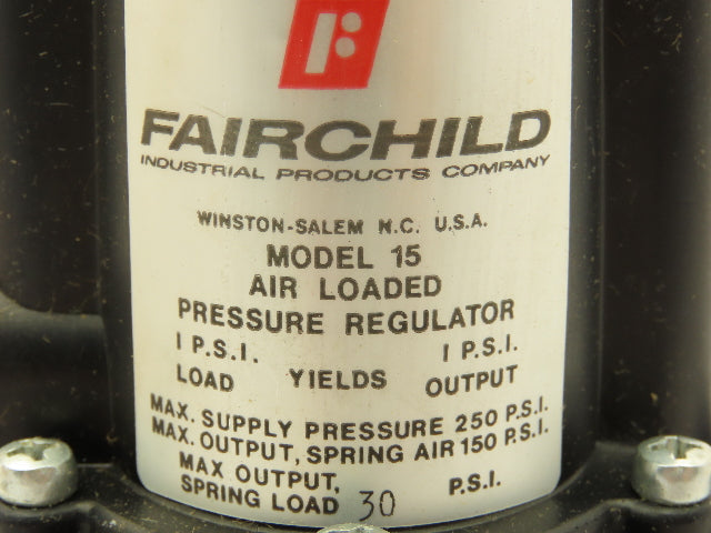 Fairchild 15233 Pneumatic Air Loaded Pressure Regulator 30PSI 1/1 Ratio Model 15