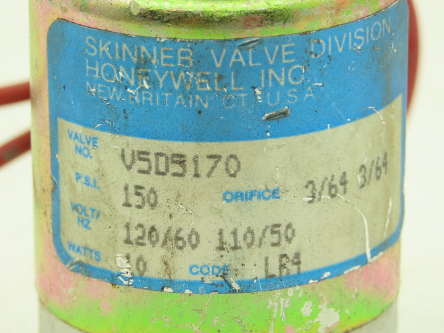 Honeywell Skinner V5D5170 Solenoid Valve 3-Way NC 120V 150 PSI 1/4" NPT