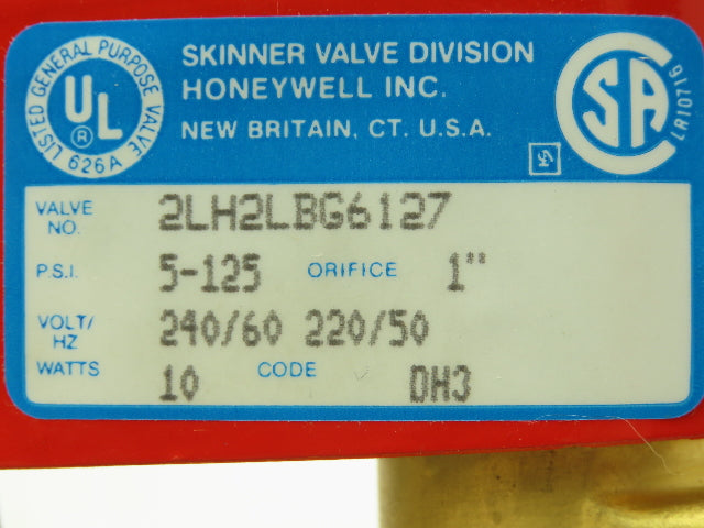 Skinner 2LH2LBG6127 Brass Solenoid Valve 2-Way NC 220/240V 125 PSI 1" NPT
