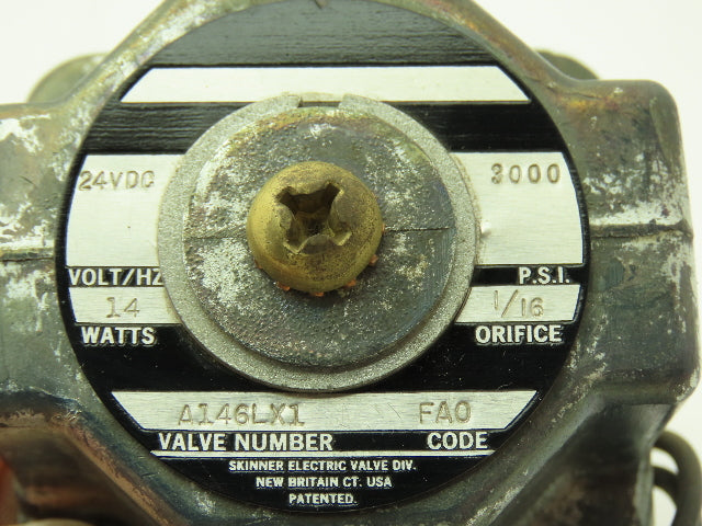 Honeywell Skinner A146LX1 Solenoid Valve 24VDC Coil 3000 PSI Series A