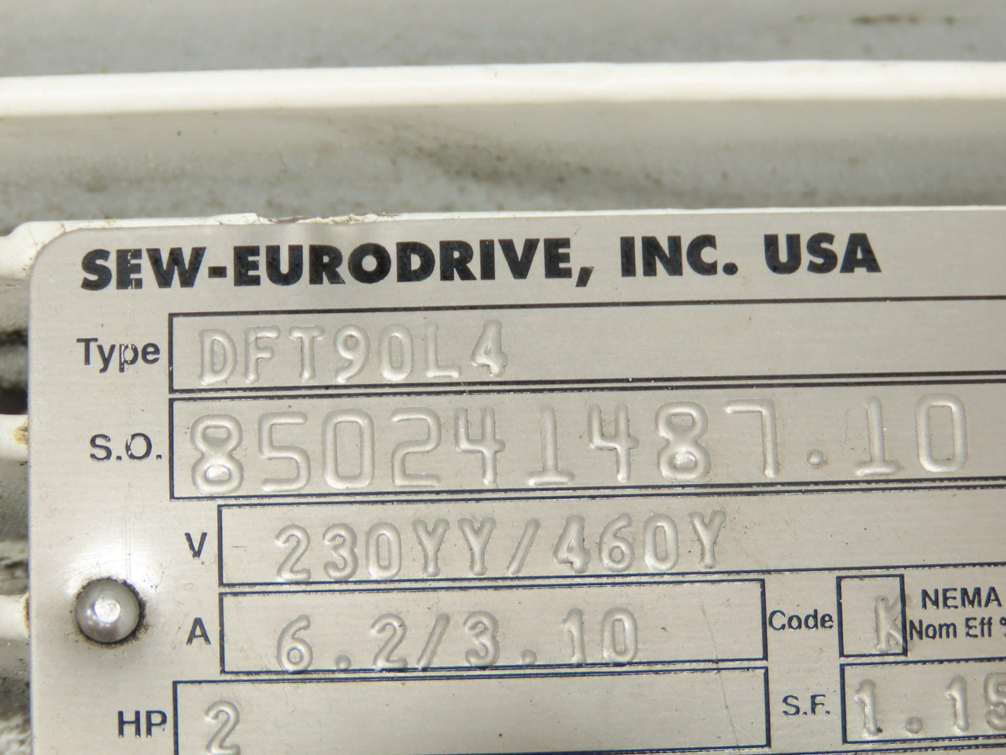Sew Eurodrive Gear Motor KA87TR57DT90L4 330:1 Ratio 2hp 5.2 Rpm 2-3/8" Hollow