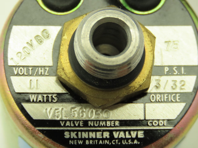 Honeywell Skinner V5L56030 Solenoid Valve 3-Way NO 120VDC 75 PSI 1/4" 1/8" NPT