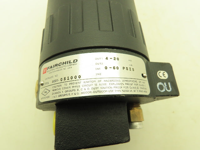 Fairchild TFX8001-051000 / TT8001-051000 P/I Pressure Transducer 0-60 PSI 4-20mA