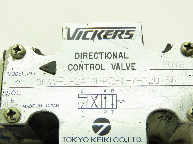 Vickers DG4V-3-2A-M-P2-T-7-P20-50 Tokyo Hydraulic Directional Control Valve