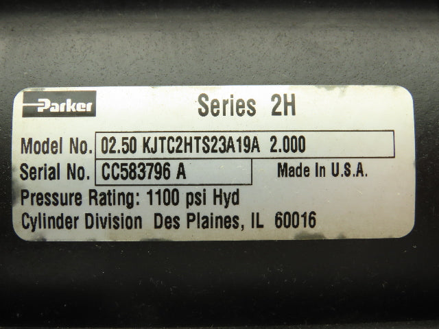 Parker 02.50KJTC2HTS23A19A2.00 Hydraulic Cylinder 2.5" Bore 2" Stroke 1100 PSI