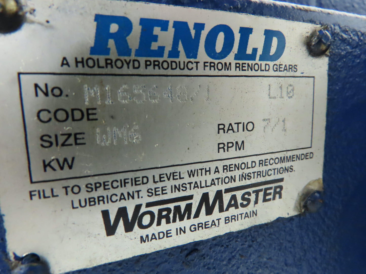 Renold M165648/1 L10 Right Angle Worm Gear Reducer 7:1 Ratio Sz WM6