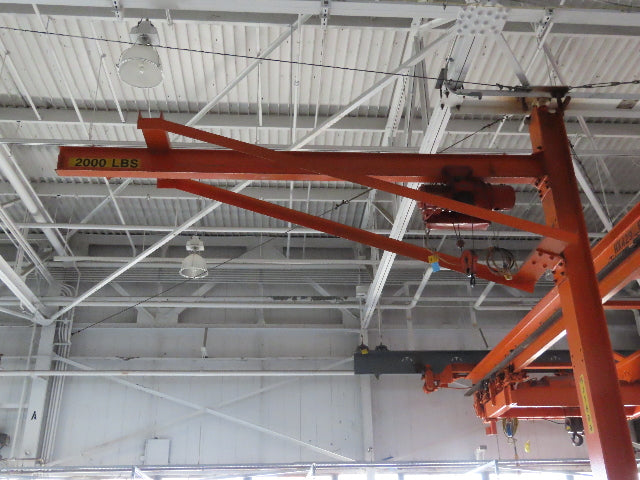 1 Ton Work Station I-Beam Swivel Jib Crane 2Hp Cable Hoist 15' Span 16' 9" HUB