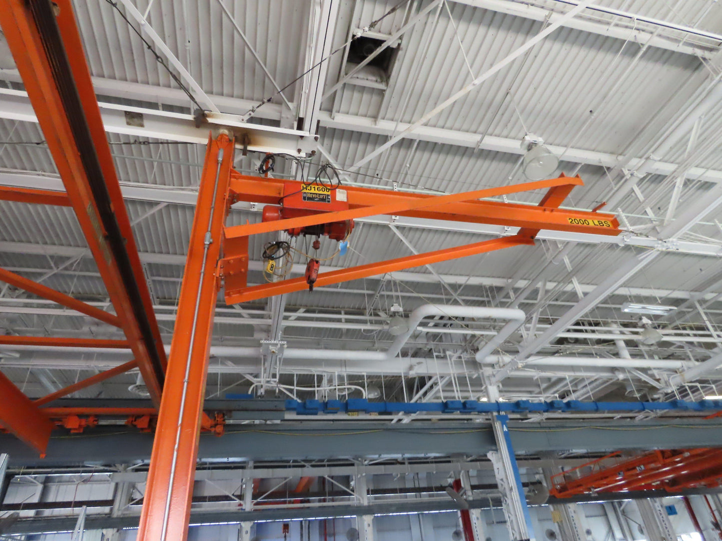 1 Ton Work Station I-Beam Swivel Jib Crane 2Hp Cable Hoist 15' Span 16' 9" HUB
