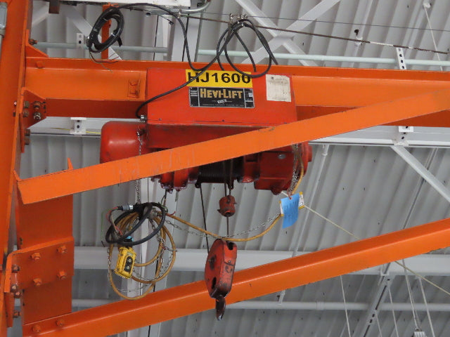 1 Ton Work Station I-Beam Swivel Jib Crane 2Hp Cable Hoist 15' Span 16' 9" HUB
