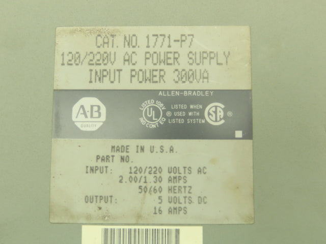 Allen Bradley 1771-P7 PLC AC Power Supply 120/220V Ser B Lot of 2