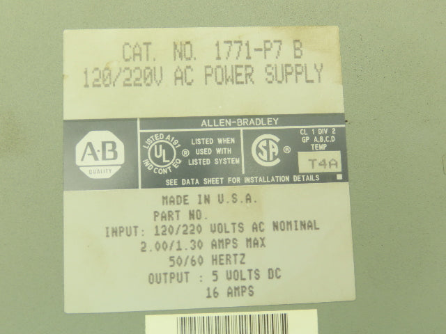 Allen Bradley 1771-P7 PLC AC Power Supply 120/220V Ser B Lot of 2