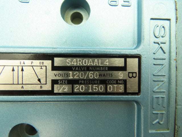 Skinner S4R0AAL4 Directional Control Valve 5-Way 2 Pos 120V Solenoid 150 PSI