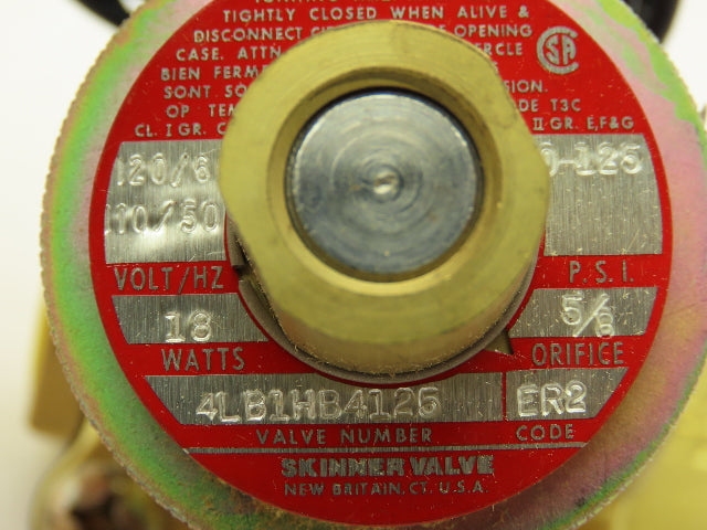 Honeywell Skinner 4LB1HB4125 Brass Solenoid Valve 2-Way NO 120V 125 PSI 1/2" NPT