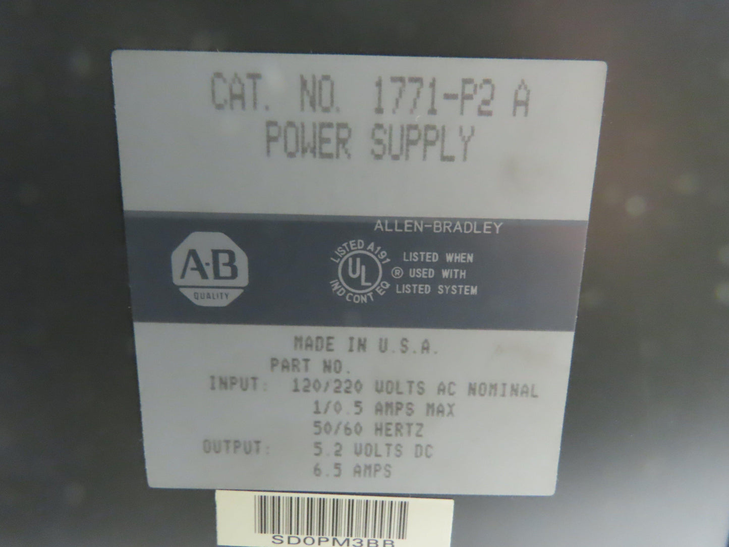 Allen Bradley 1771-A4B 16-Slot PLC Chassis Rack Backplane Power Supply 1771-P2