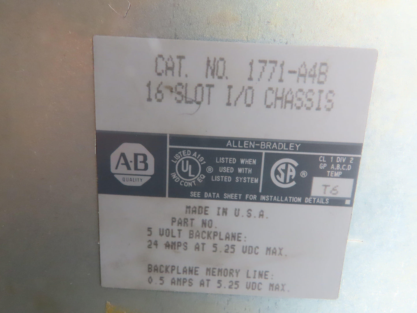 Allen Bradley 1771-A4B 16-Slot PLC Chassis Rack Backplane Power Supply 1771-P2