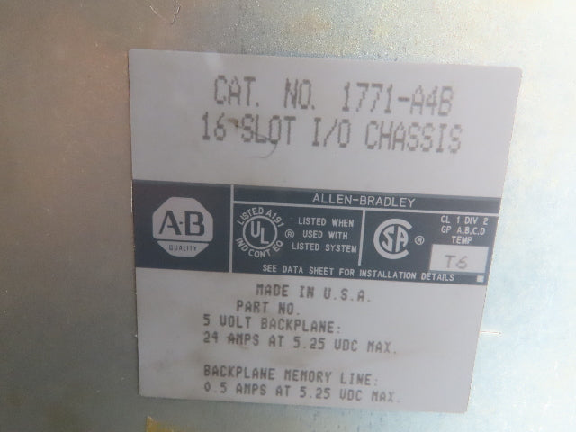 Allen Bradley 1771-A4B 16-Slot PLC Chassis Rack Backplane Power Supply 1771-P2