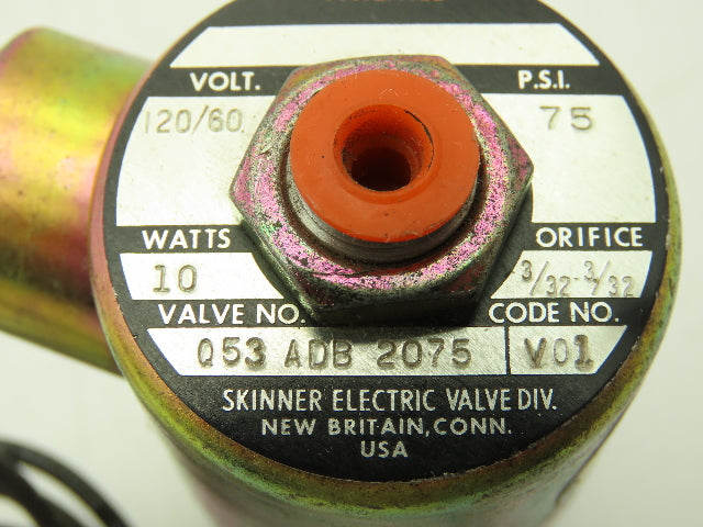 Honeywell Skinner Q53ADB2075 Solenoid Valve 3 Way NC 75 PSI 120V Coil 1/4" NPT