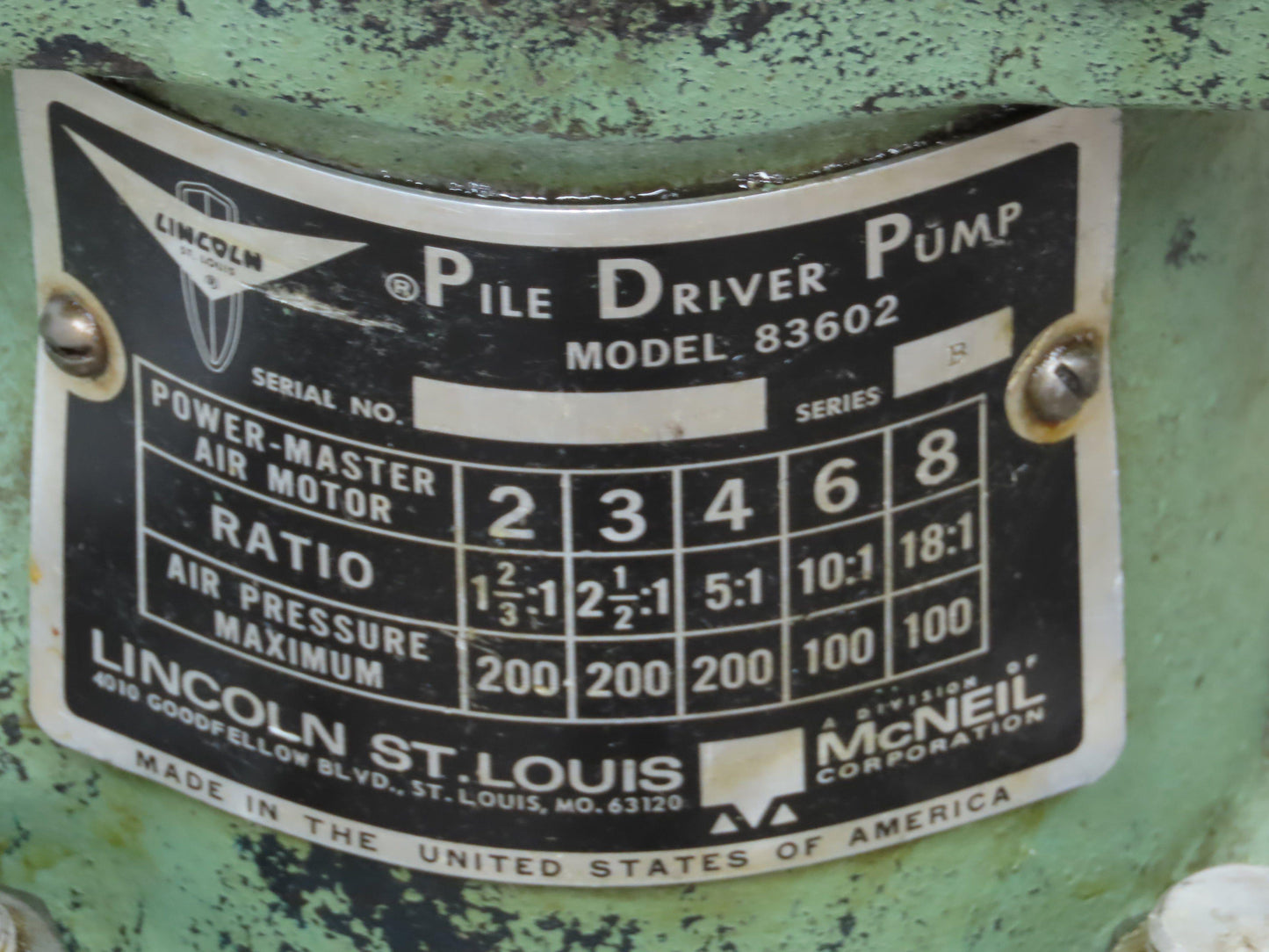 Lincoln Power Master 6 Pile Driver Pump 10:1 Air Motor Drum Unloader