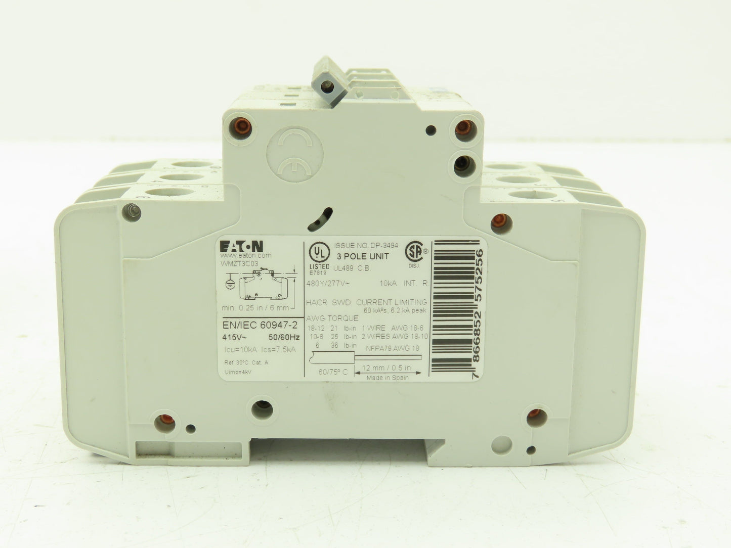 Eaton WMZT3C03 Circuit Breaker 3 Amp 480 Volt 3Ph 3 Pole Lot of 2