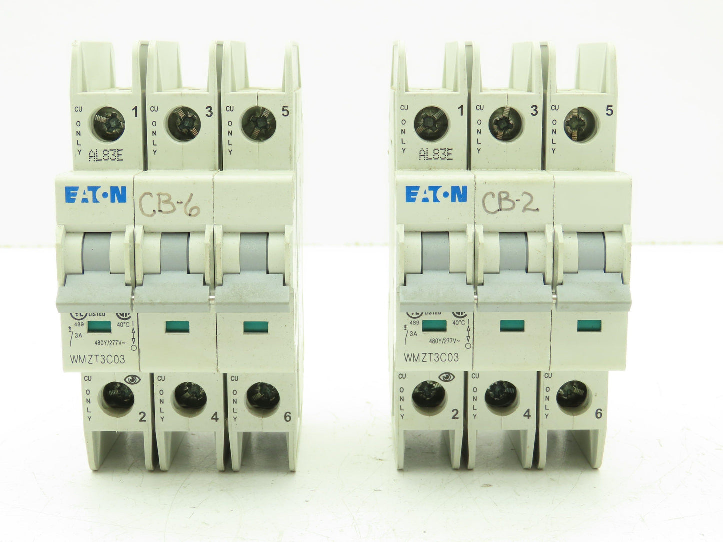 Eaton WMZT3C03 Circuit Breaker 3 Amp 480 Volt 3Ph 3 Pole Lot of 2