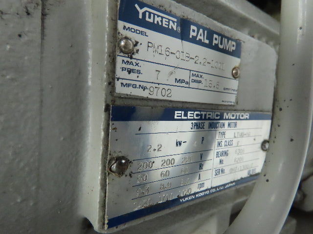 Yuken PM16-01B-2.2-1001 PAL Pump Hydraulic Power Unit 45 GPM 2.2kW 220V 3PH