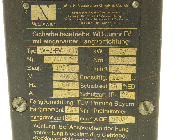 Neukirchen WHJ-FV Sicherheitsgetriebe Motor Gearbox 480V 1.7A 165Nm Limit Switch