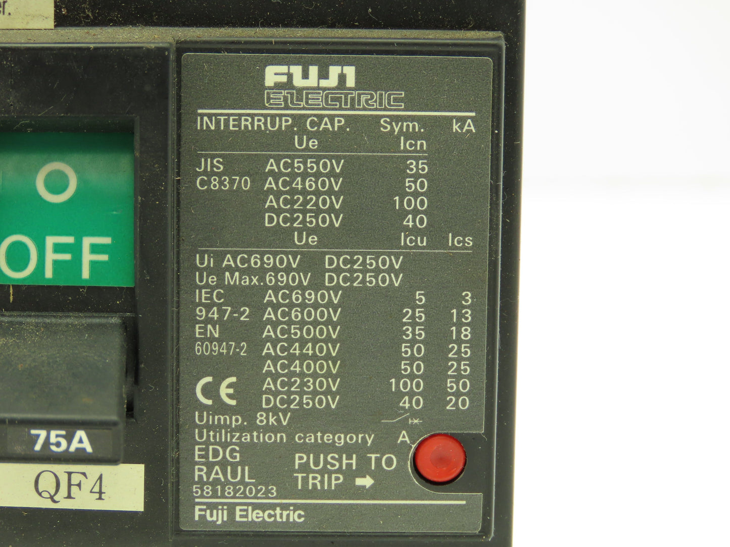 Fuji Electric BU3EDG75 Auto Breaker BU Series 75A 240V 3 Pole Ph