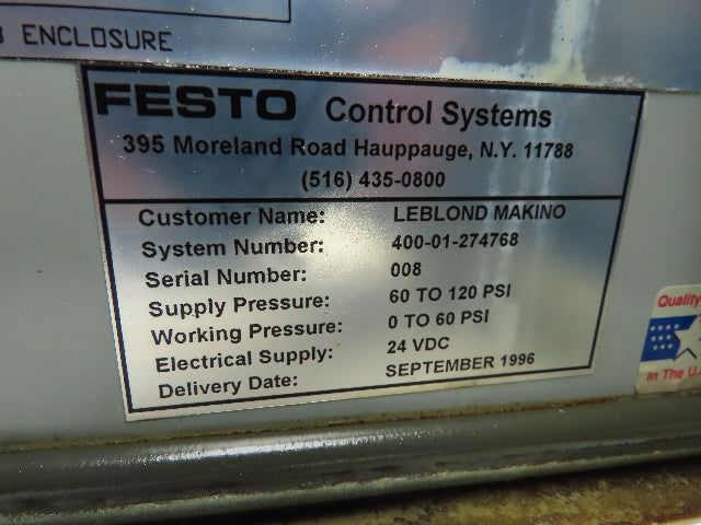 Festo Control Systems Pneumatic Solenoid Valve Control Panel Box 24VDC 16x12x8"