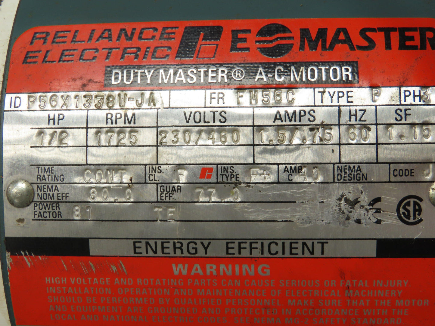 Reliance Gearmotor .5Hp 230/460V 3PH 50:1 Boston Gear Reducer 35 RPM Output 56C