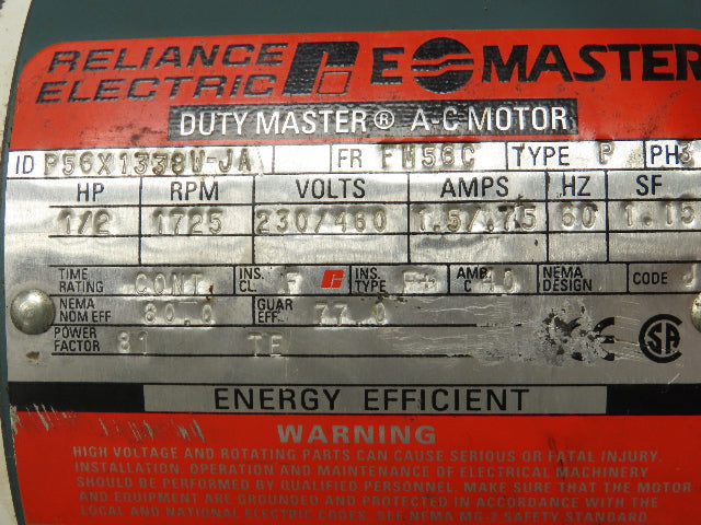 Reliance Gearmotor .5Hp 230/460V 3PH 50:1 Boston Gear Reducer 35 RPM Output 56C