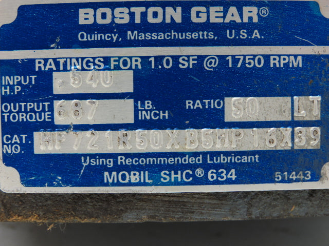 Reliance Gearmotor .5Hp 230/460V 3PH 50:1 Boston Gear Reducer 35 RPM Output 56C