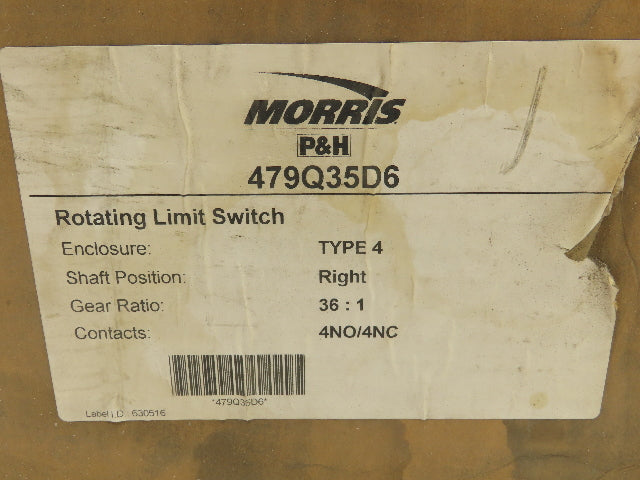 P&H Morris 479Q35D6 Rotary Limit Switch Standard Dwell Cam 36:1 Ratio 4 NO 4 NC
