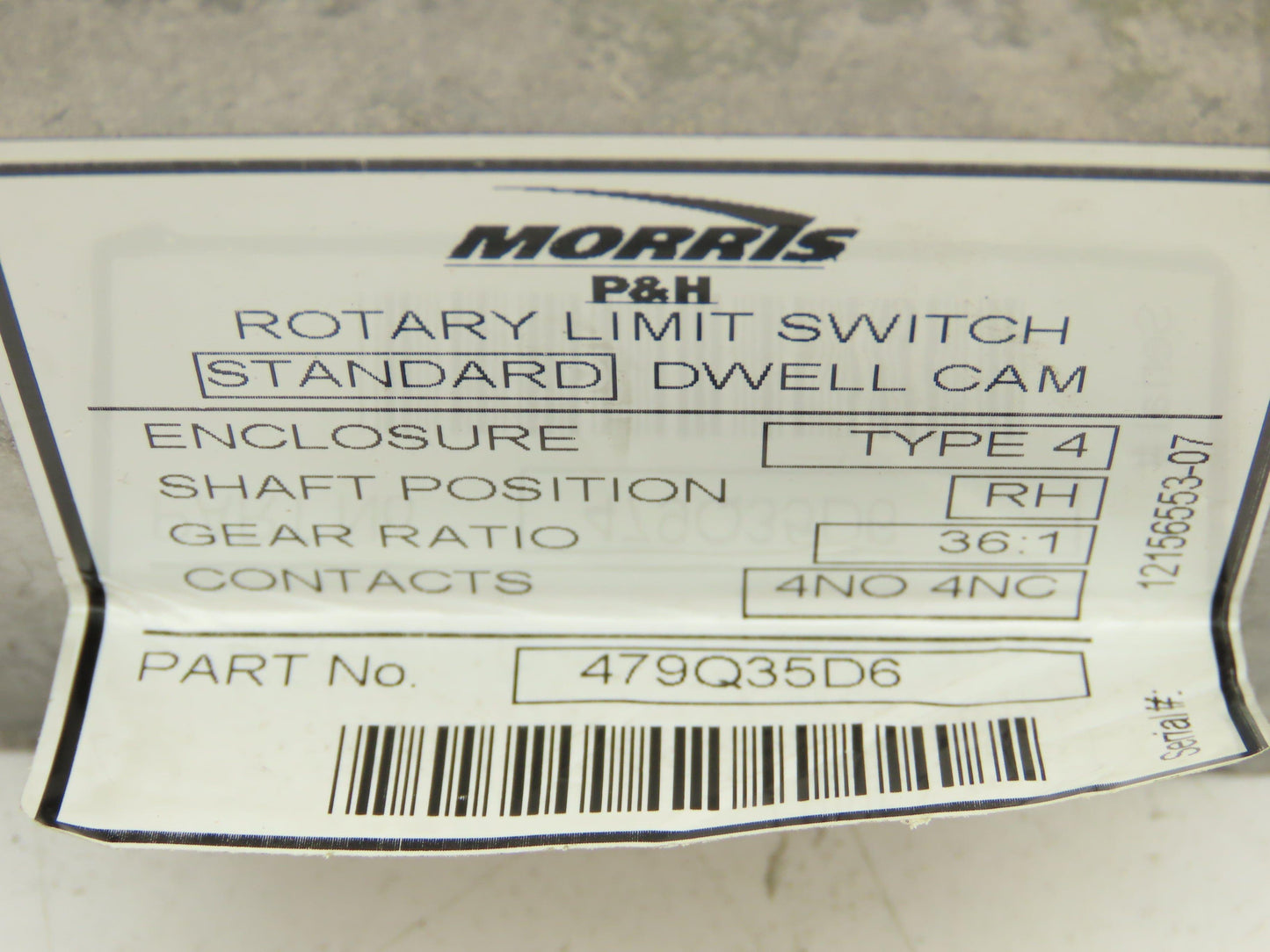 P&H Morris 479Q35D6 Rotary Limit Switch Standard Dwell Cam 36:1 Ratio 4 NO 4 NC