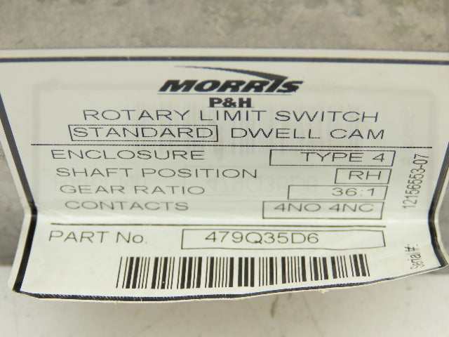 P&H Morris 479Q35D6 Rotary Limit Switch Standard Dwell Cam 36:1 Ratio 4 NO 4 NC