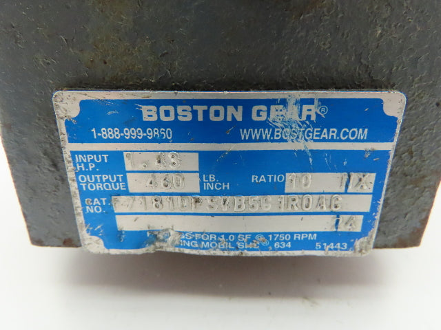 Boston Gear F718-10 B5 Speed Reducer 10:1 Gearmotor 172 RPM .5Hp 460V 3PH 56C LH