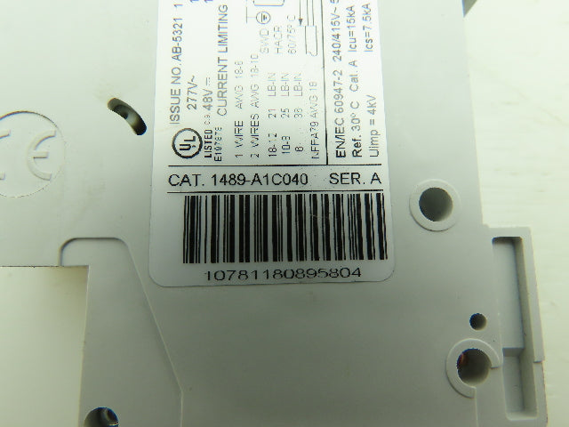 Allen Bradley 1489-A1C040 4A Circuit Breaker Series A 277V 1 Pole 4 Amp Lot of 6