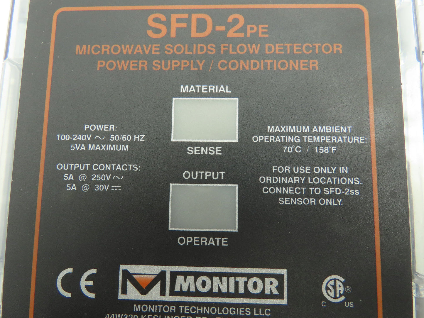 Monitor SFD-2PE Microwave Solids Flow Detector Power Supply Conditioner