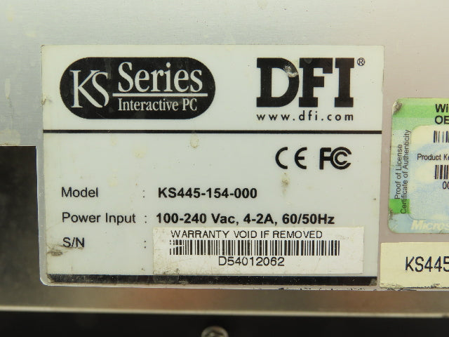 DFI KS445-154-000 Operator Interface Panel 100-240Vac 4-2A 60/50Hz