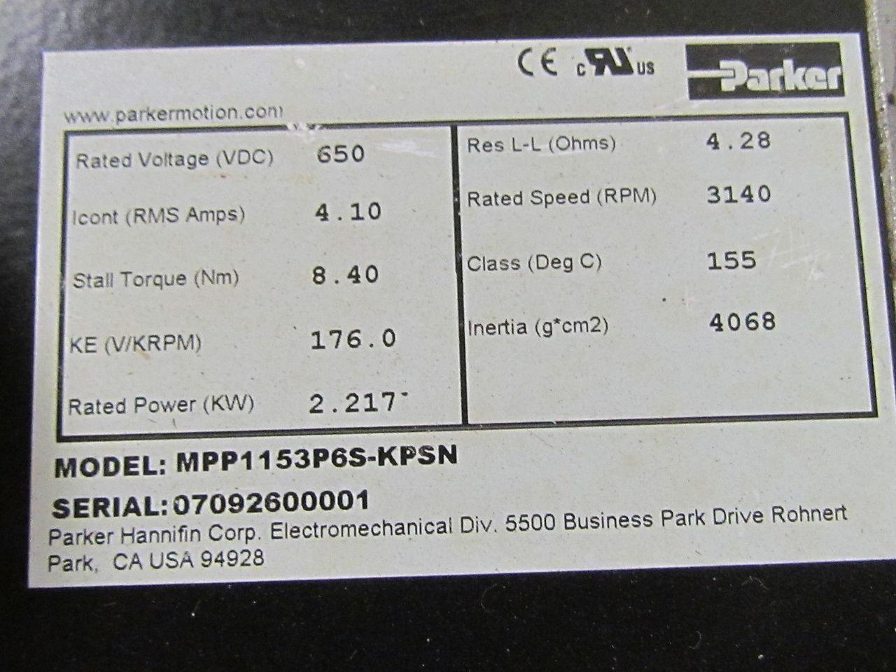 Parker EMX060995 Electric Ball Screw Actuator Cylinder MPP1153P6S-KPSN Motor