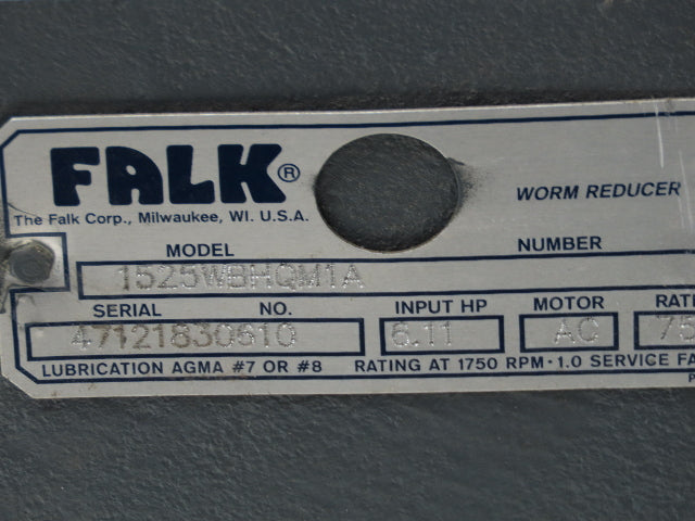 Falk 1525WBHQM1A Worm Gearbox Reducer 75:1 Dbl Reduction 6Hp 23 RPM Hollow Shaft