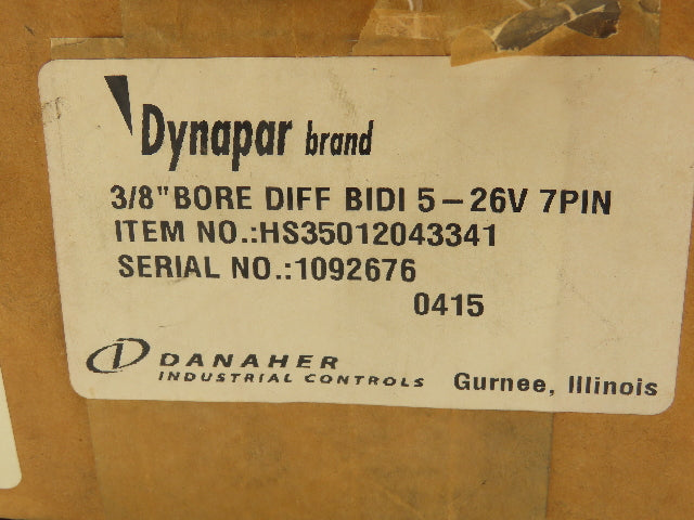 Dynapar HS35012043341 Shaft Encoder 3/8" Bore 5-26V 7-Pin
