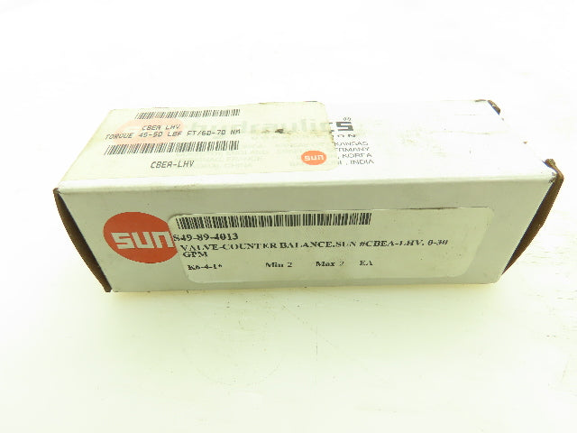 Sun Hydraulics CBEA LHV Counterbalance Cartridge Valve 3:1 Pilot 30GPM 4000 PSI