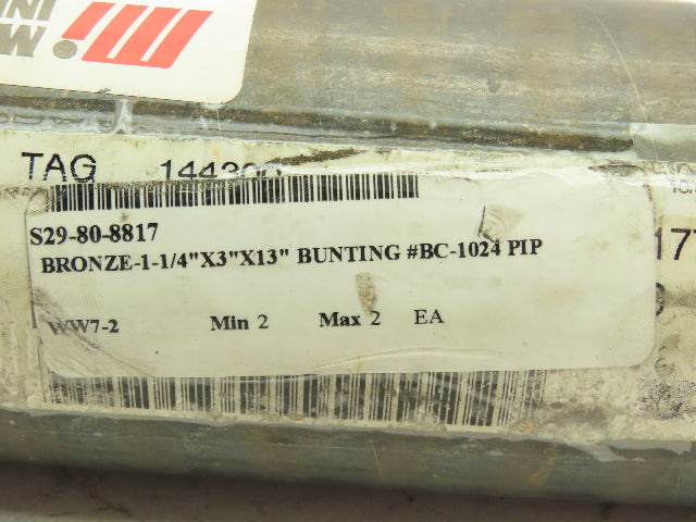1-1/4" ID 3" OD 13"L Cast Bronze Sleeve Cored Bar BC-1024 C932 SAE 660
